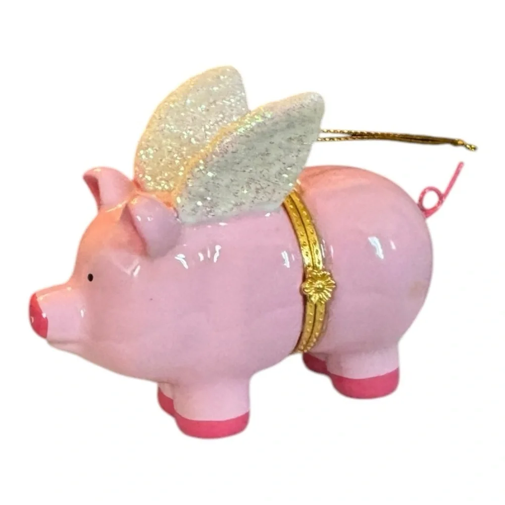 Flying Pig Ornament Large 4” Porcelain NEW
